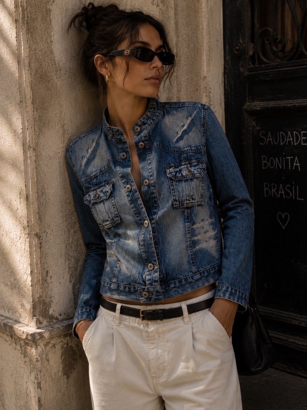 Vintage Y2K Fitted Cropped Denim Jacket XS